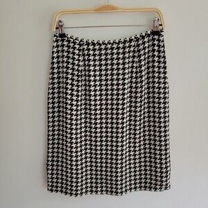 Studio G Silk Straight Pencil Skirt 10 Houndstooth Pattern Luxury Preppy‎ Retro